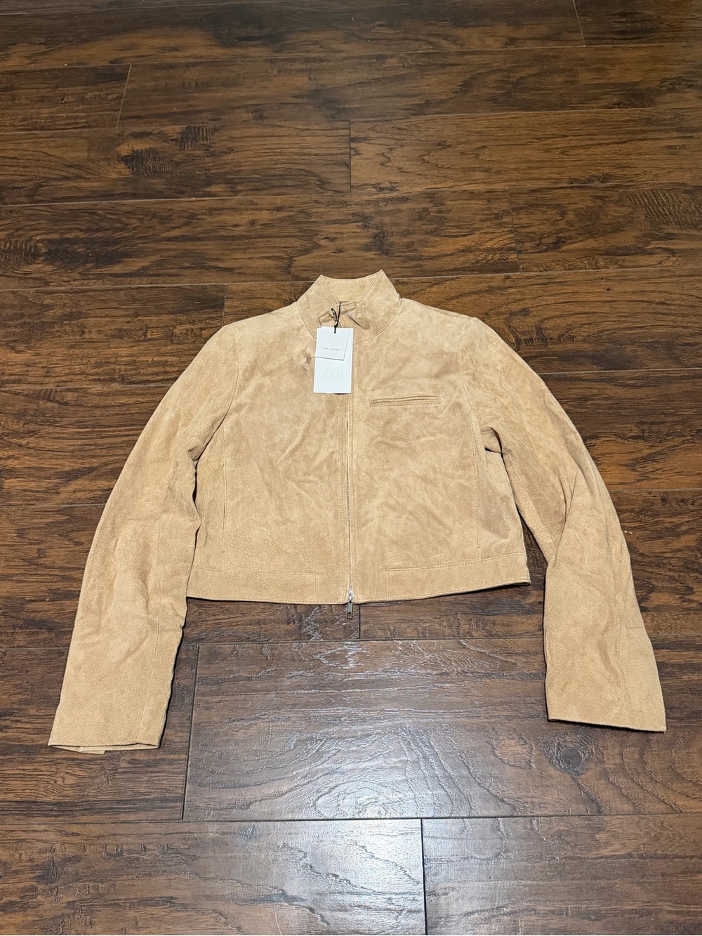 Zara Tan Suede Zip-Front Jacket